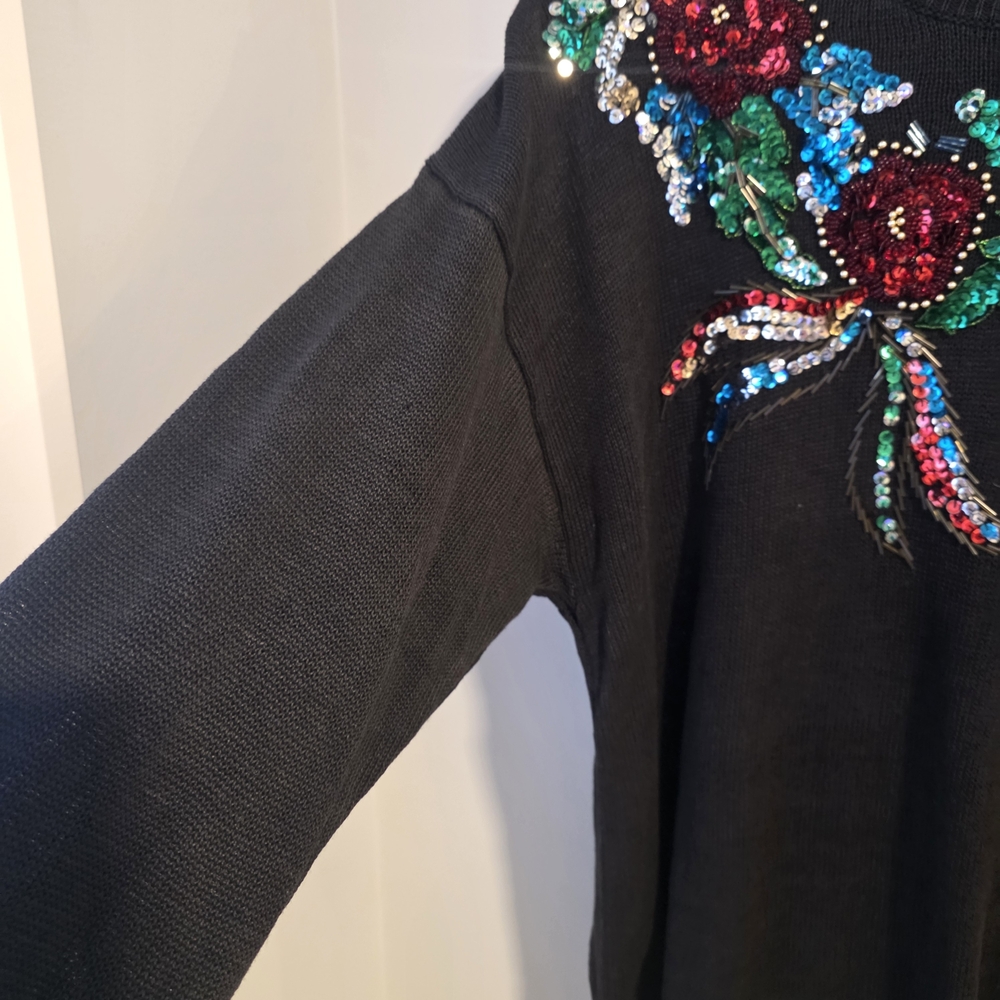 Western Connection Black Sequin Floral Sweater - Picture 6 of 11